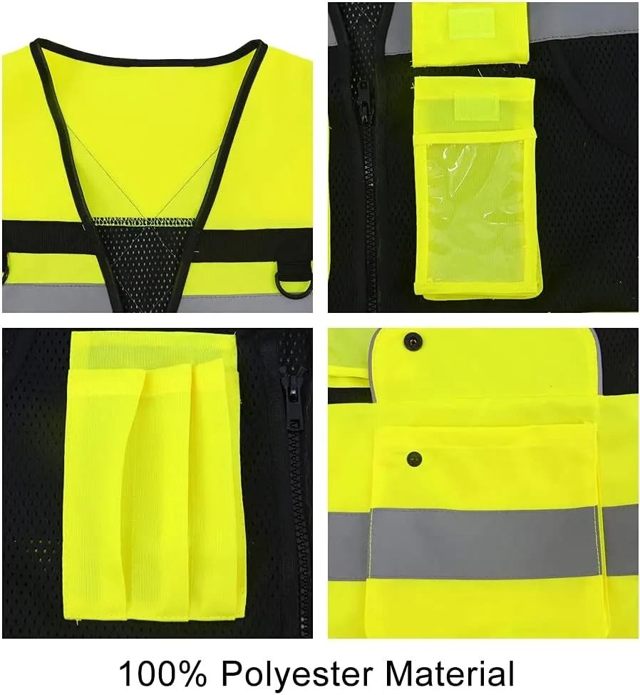 ZUJA Safety Vest High Visibility - ANSI/ISEA Standards Pockets and Mesh Lining Reflective Vest for Men & Women
